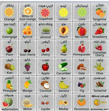 اسم میوه ها به زبان فارسی
