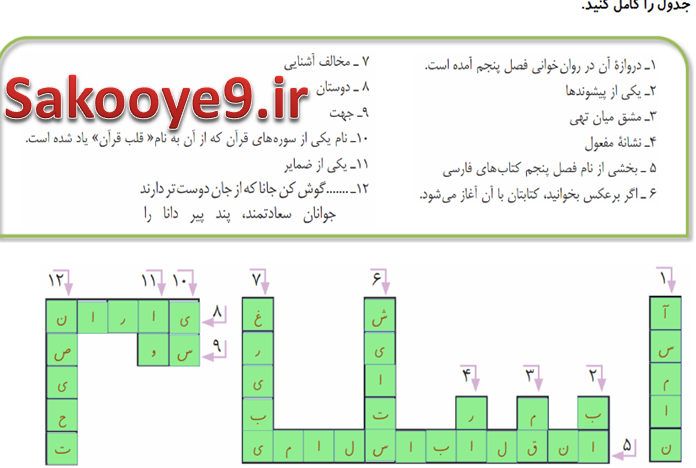 جواب تمرین فارسی نهم درس ۱۳ 