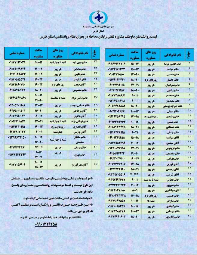 شماره تلفن مشاوره تلفنی شیراز
