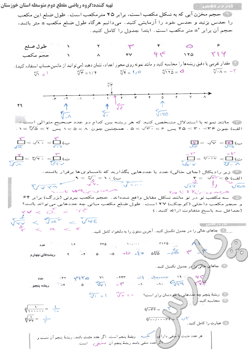 پاسخ تمرین های ریاضی دهم فصل 3 