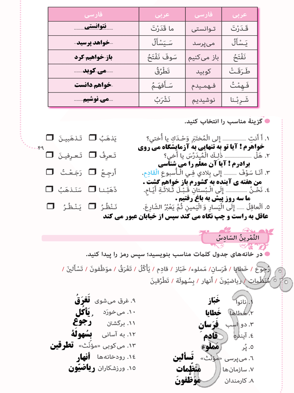 جواب کتاب عربی هشتم درس ۴ 
