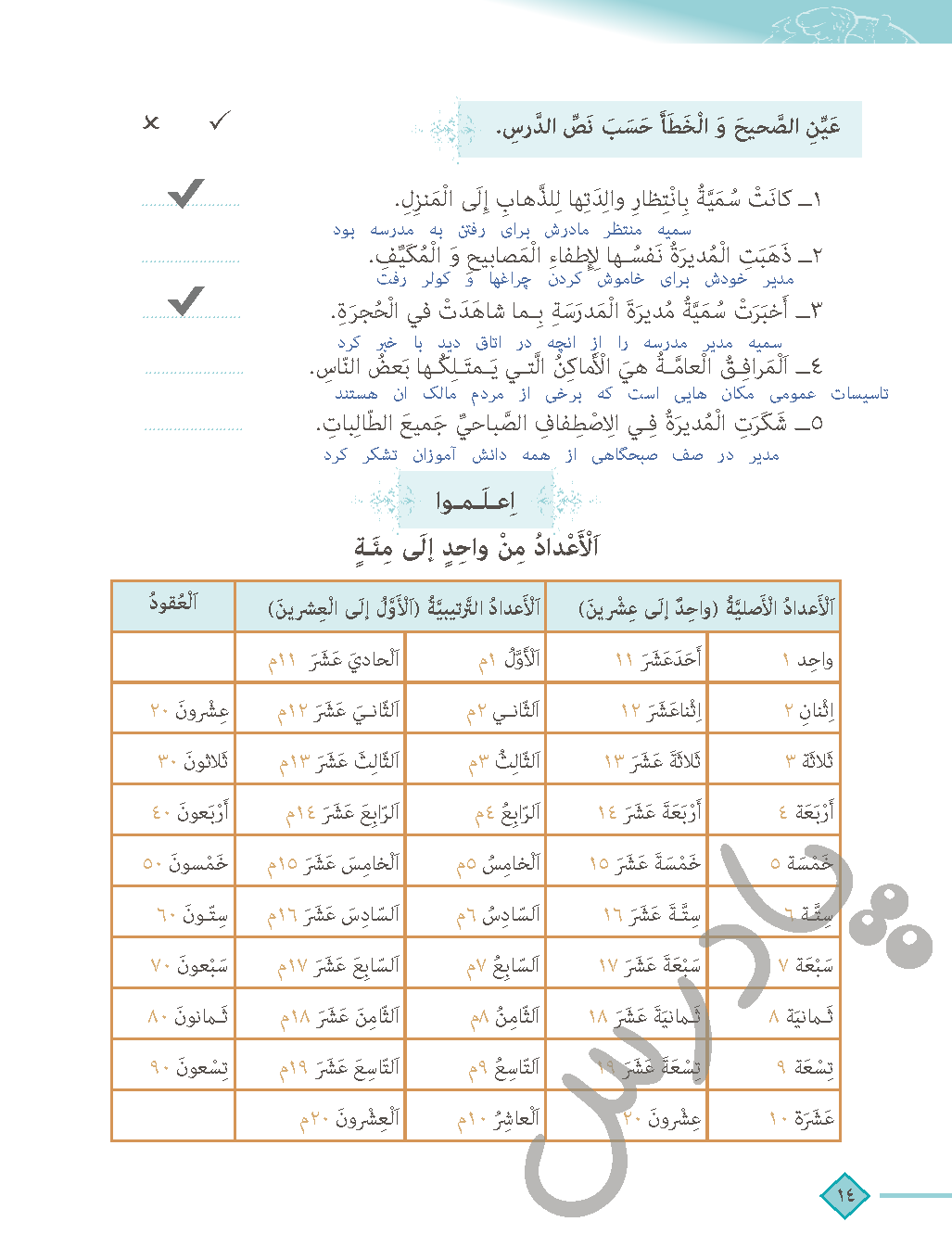 جواب های کتاب عربی دهم 
