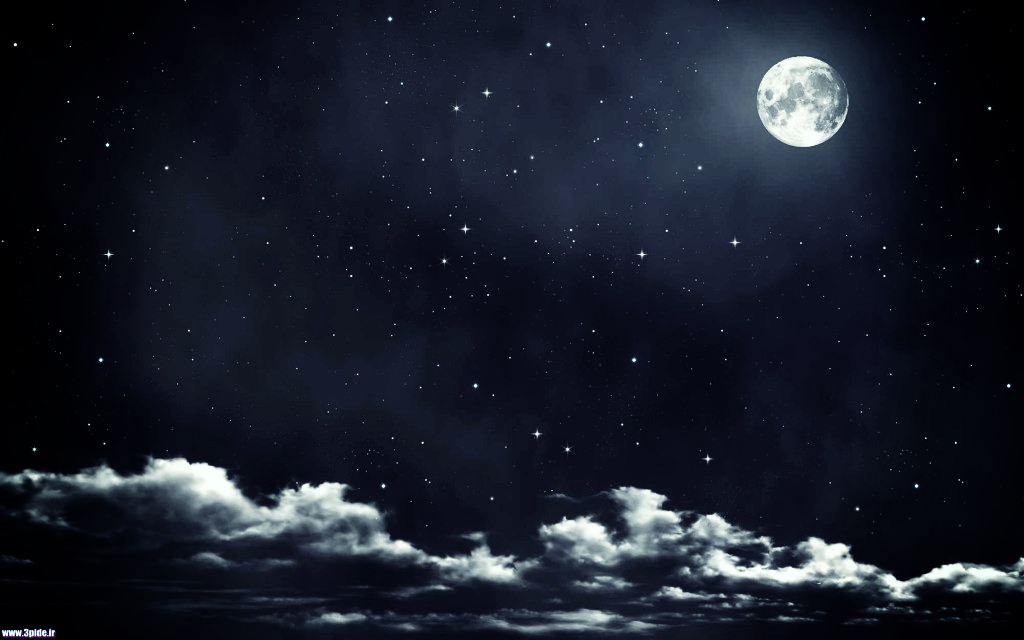 عکس شب پر ستاره و ماه