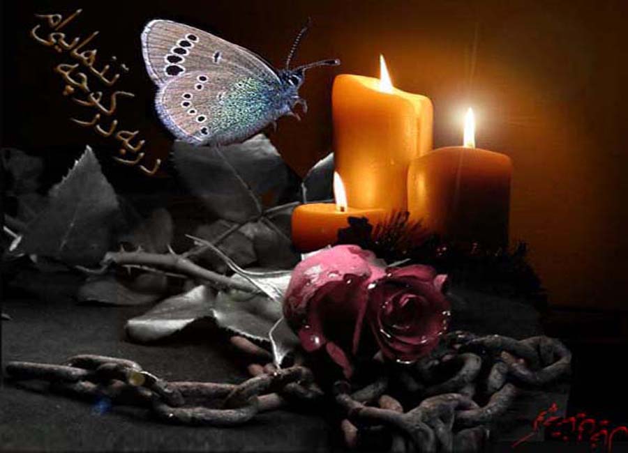 عکس نقاشی شمع وگل و پروانه