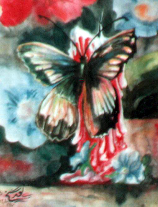 عکس نقاشی شمع وگل و پروانه