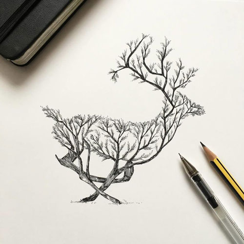 عکس نقاشی سیاه قلم طبیعت