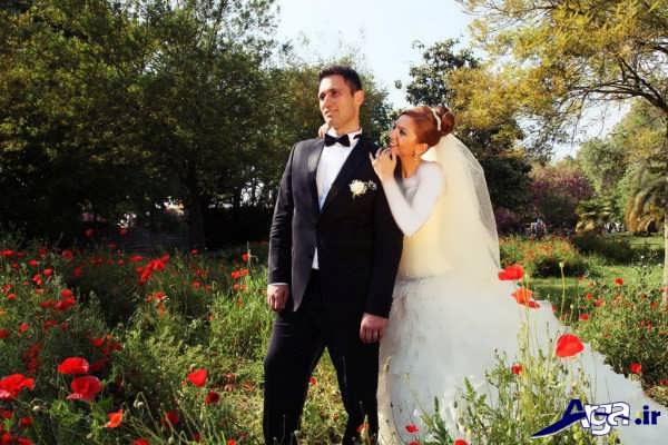عکس عروس داماد ایرانی در باغ