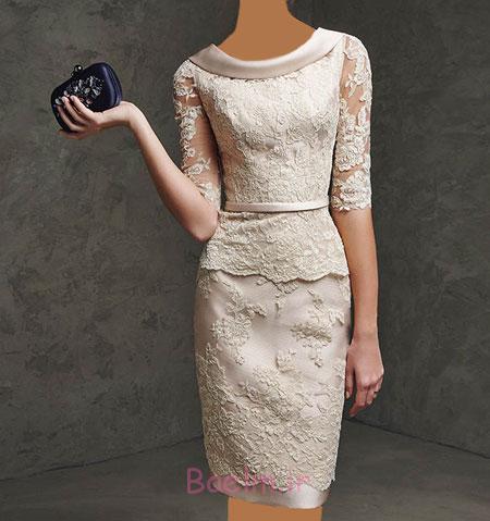 مدل لباس مجلسی زنانه کوتاه با پارچه گیپور
