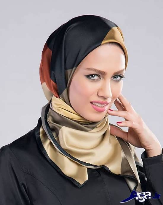 مدل بستن روسری چهارگوش با حجاب
