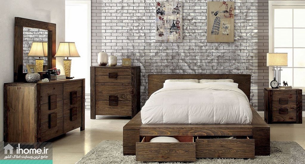 مدل تخت خواب دونفره ساده چوبی
