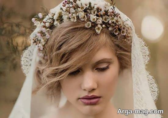 مدل تاج عروس با گل طبیعی
