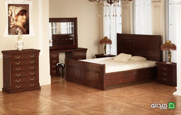 مدل تخت خواب چوبی کلاسیک و ساده دونفره
