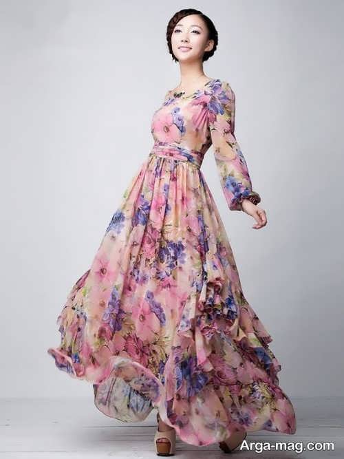 مدل لباس بلند حریر گلدار
