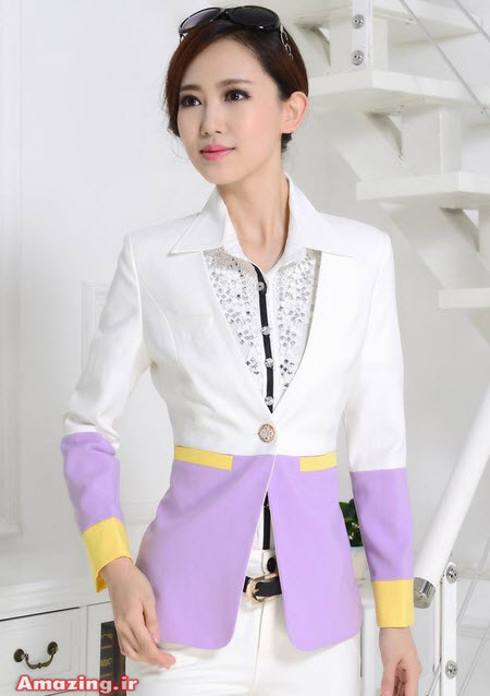 مدل کت دامن با پارچه دو رنگ
