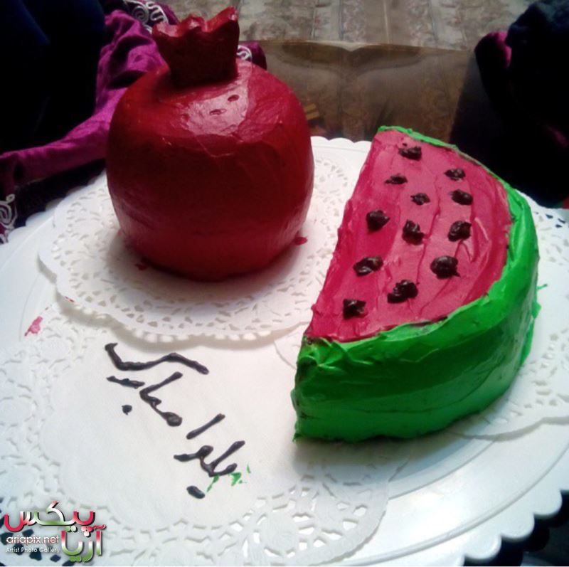 عکس کیک هندوانه و انار شب یلدا
