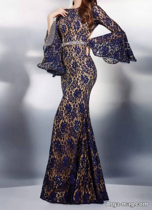 مدل لباس مجلسي زنانه با پارچه گيپور
