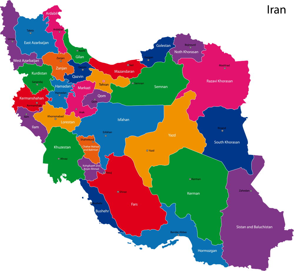 تصویر نقشه ایران با نام شهرها