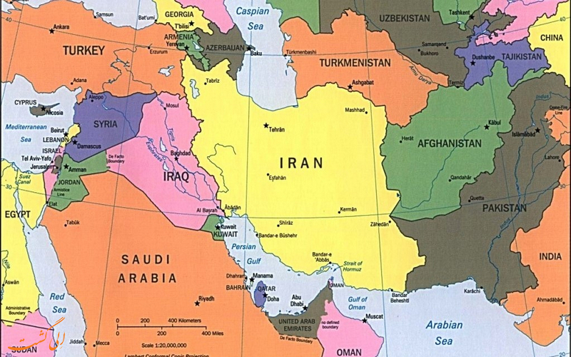 عکس نقشه ایران و کشورهای همسایه
