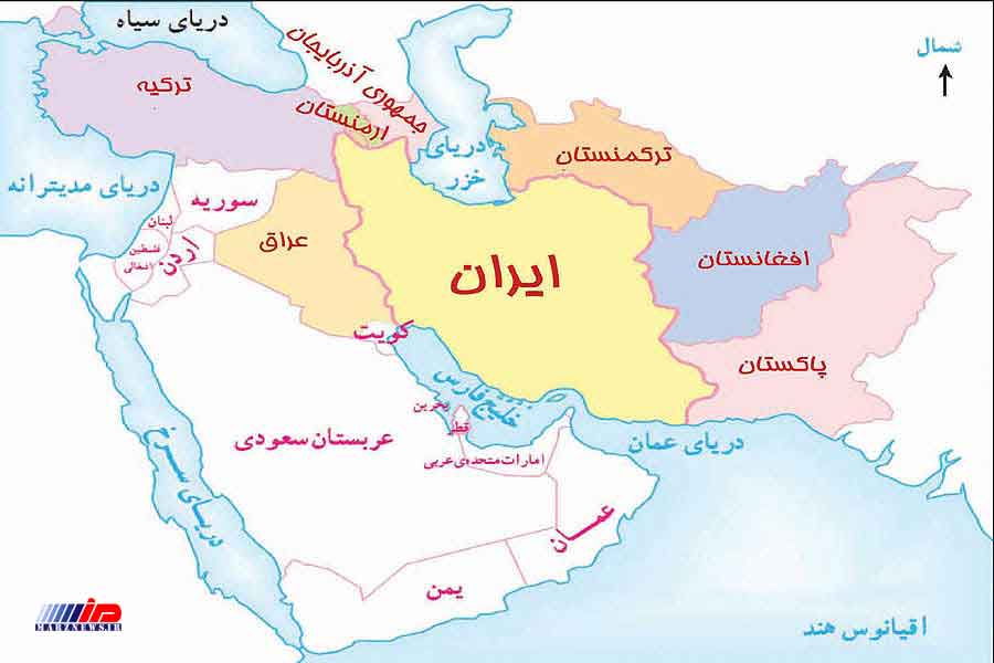 عکس نقشه ایران با کشورهای همسایه
