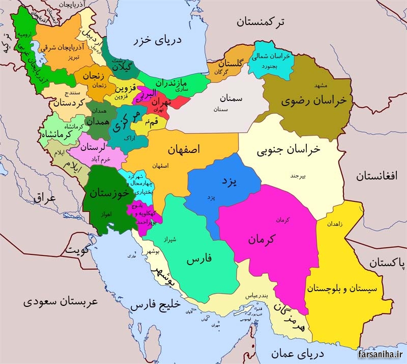 تصویر نقشه ی ایران با استان ها