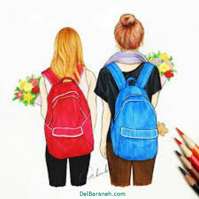 عکس نقاشی دو دوست دختر
