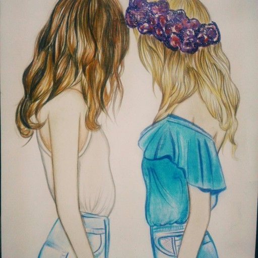 عکس نقاشی دو دوست دختر