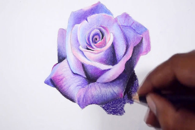 نقاشی با مداد رنگی سبد گل