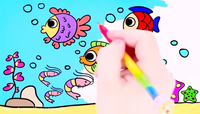 نقاشی کودکانه حیوانات زیر دریا