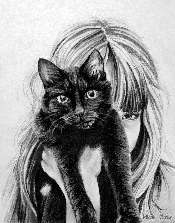 نقاشی فانتزی سیاه و سفید دخترانه