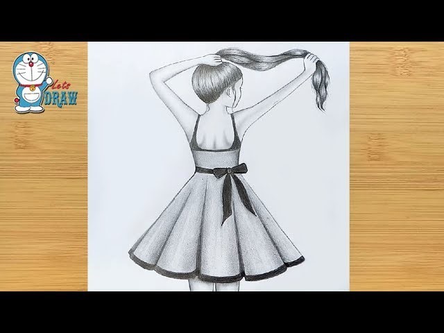 نقاشی دخترونه فانتزی ساده با مداد سیاه