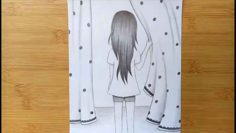 نقاشی ساده دخترانه با مداد

