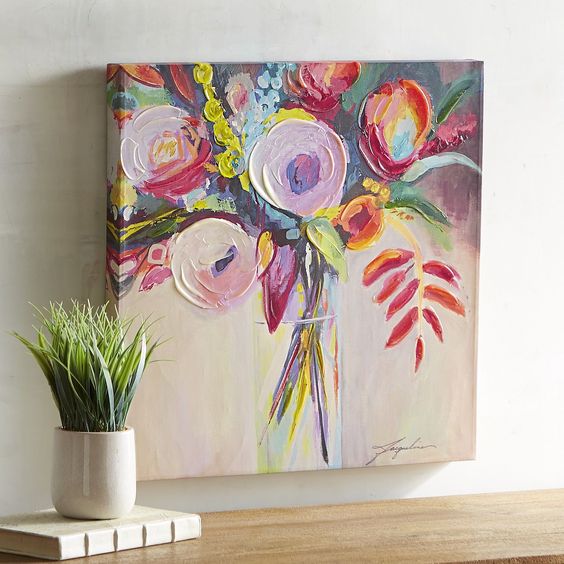 نقاشی مدرن گل با رنگ روغن