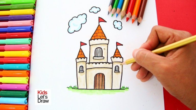 نقاشی منظره با مداد رنگی ساده کودکانه