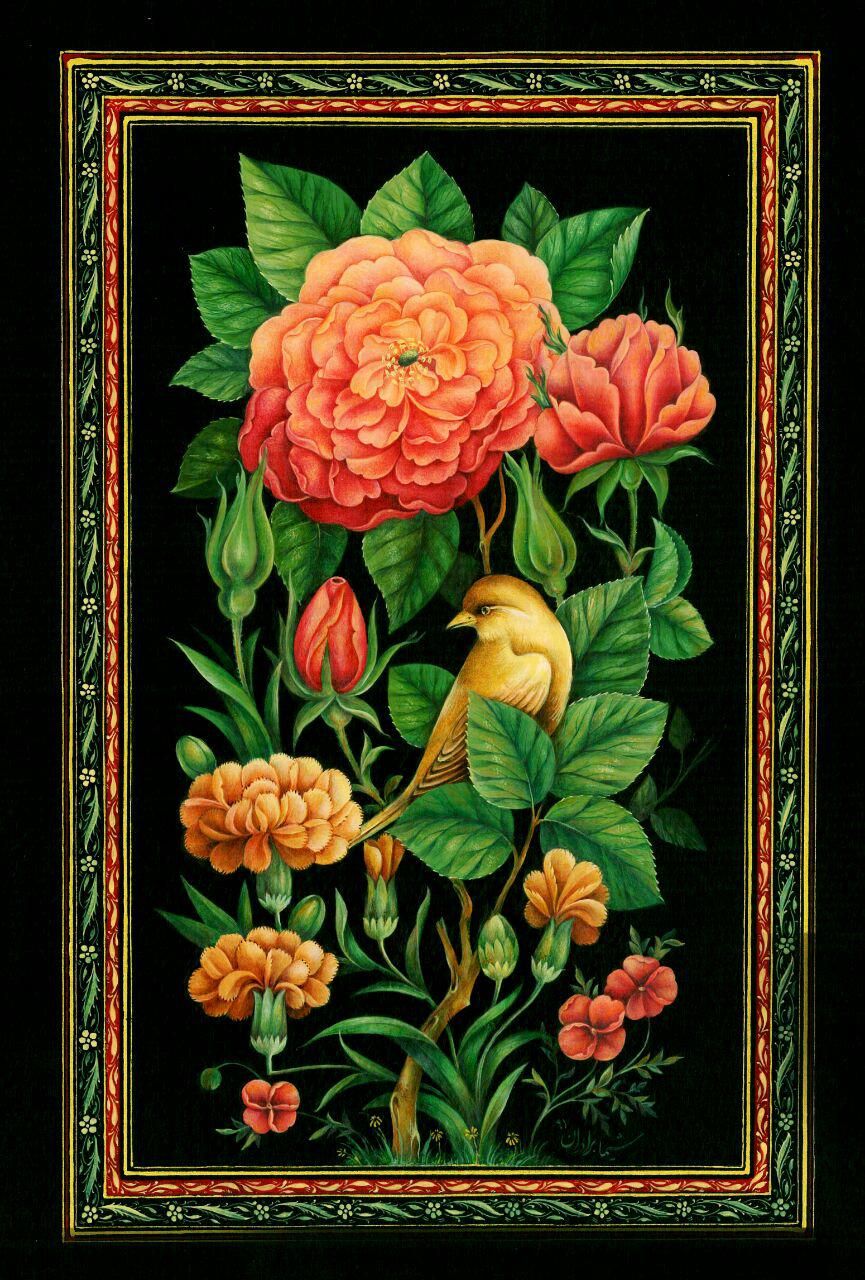 نقاشی گل و مرغ قاجار

