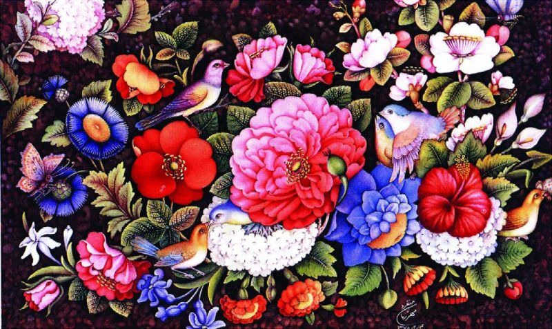 نقاشی گل و مرغ قاجاری