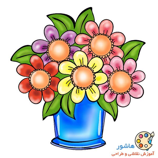نقاشی گلدان گل رنگ روغن