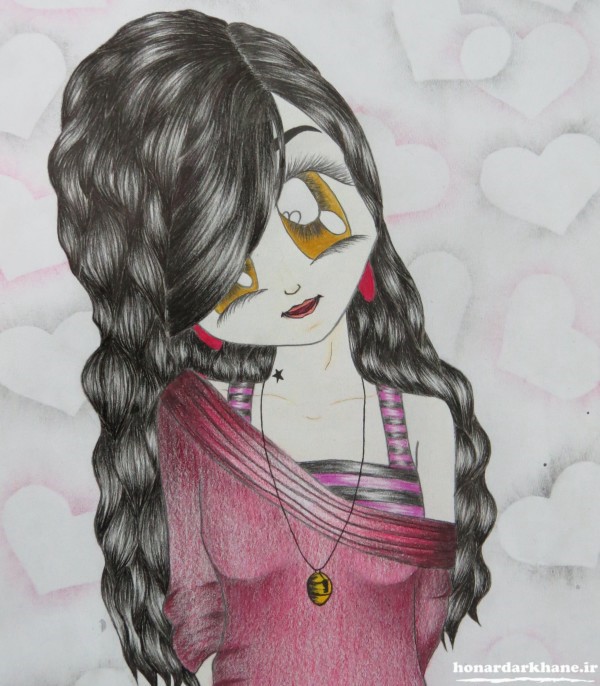 نقاشی دختر فانتزی با مداد رنگی
