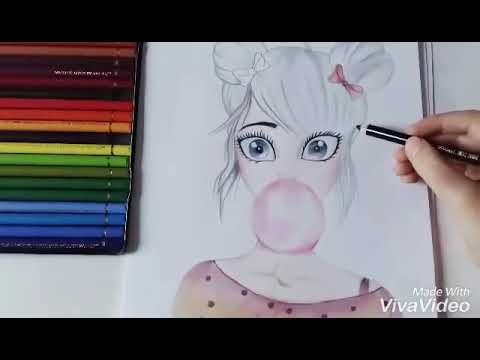 نقاشی دخترانه فانتزی با مداد رنگی