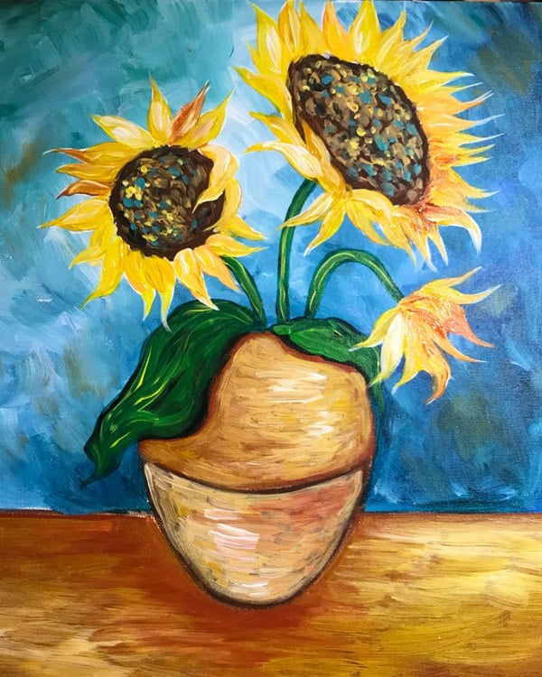 نقاشی گلدان گل آفتابگردان