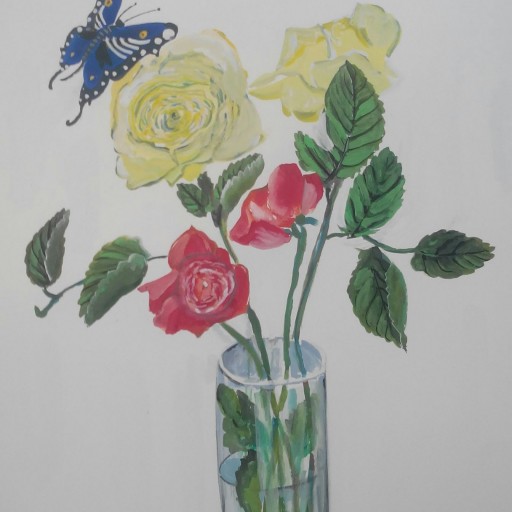 نقاشی گلدان گل رز