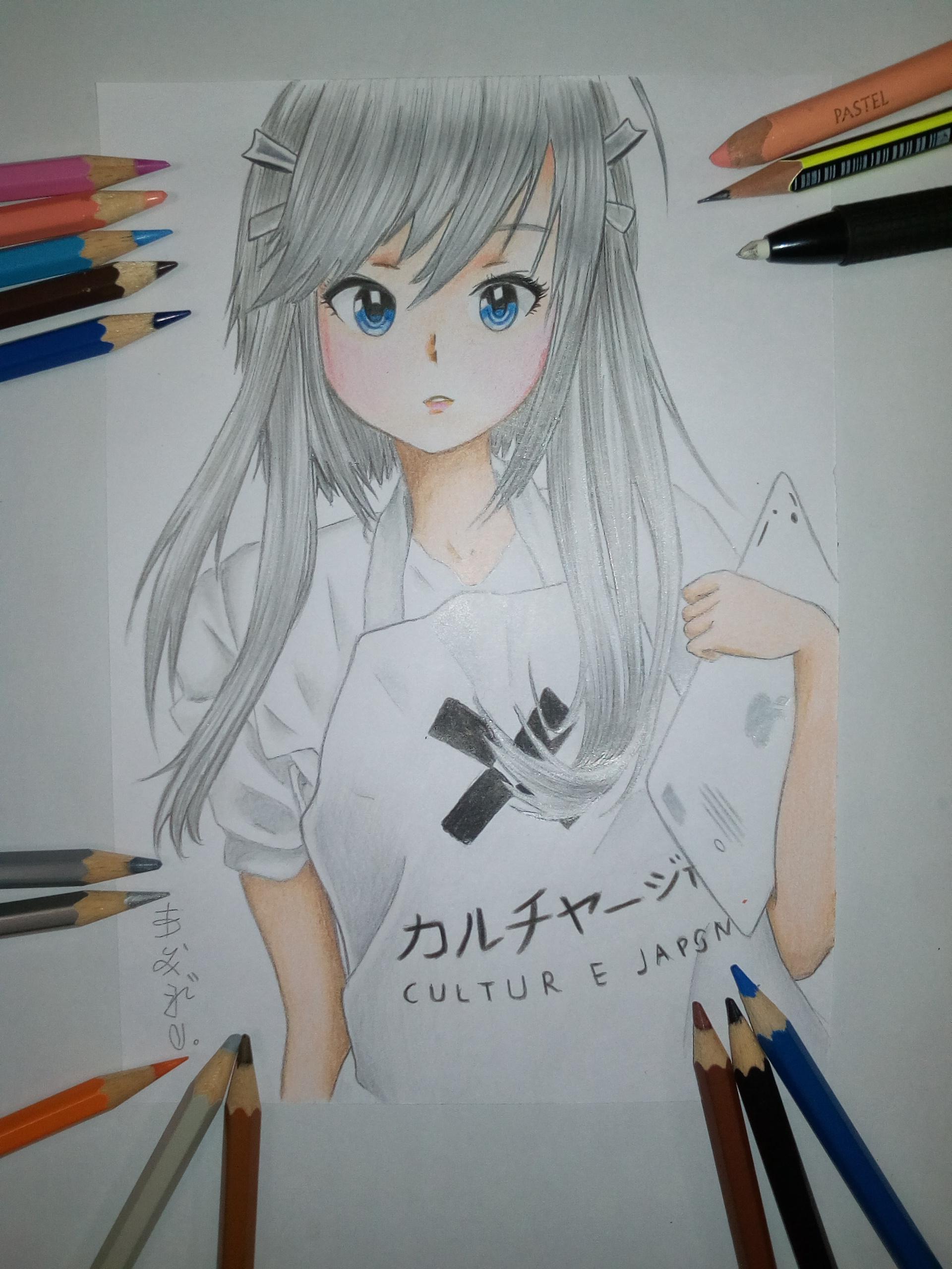 نقاشی دختر با مداد رنگی ساده