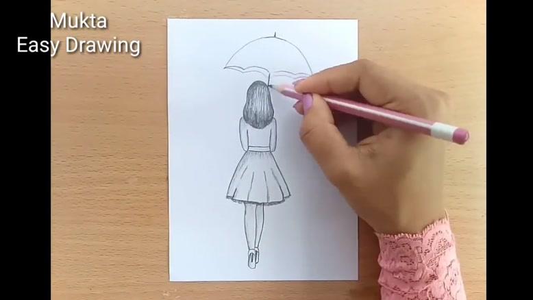 نقاشی فانتزی دخترانه با مداد رنگی ساده