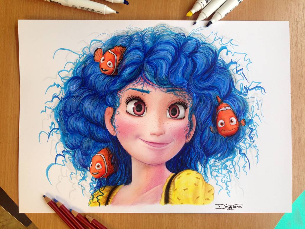 آموزش نقاشي نقاشی فانتزی دخترانه با مداد رنگی ساده