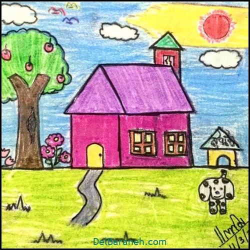 نقاشی کودکانه خانه های روستایی