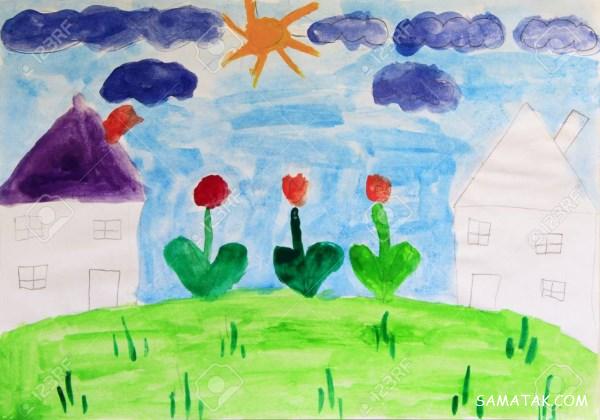نقاشی کودکانه زیبا و ساده طبیعت