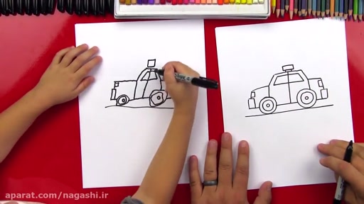 نقاشی کودکانه ی ماشین پلیس