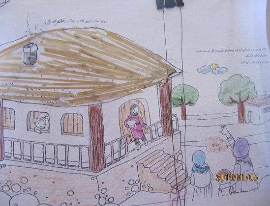 نقاشی کودکانه از خانه روستایی