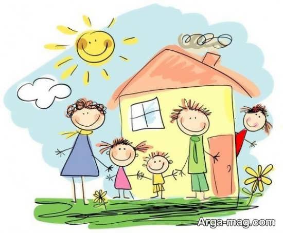 نقاشی کودکانه در مورد خانه و خانواده