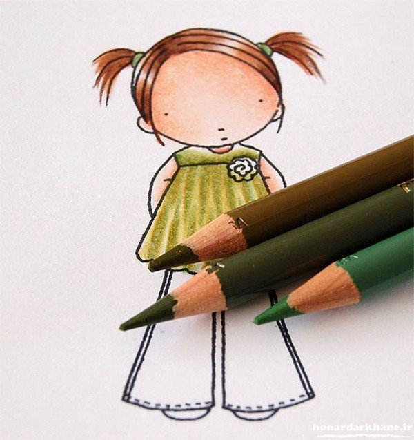 طرح نقاشی فانتزی با مداد رنگی ساده