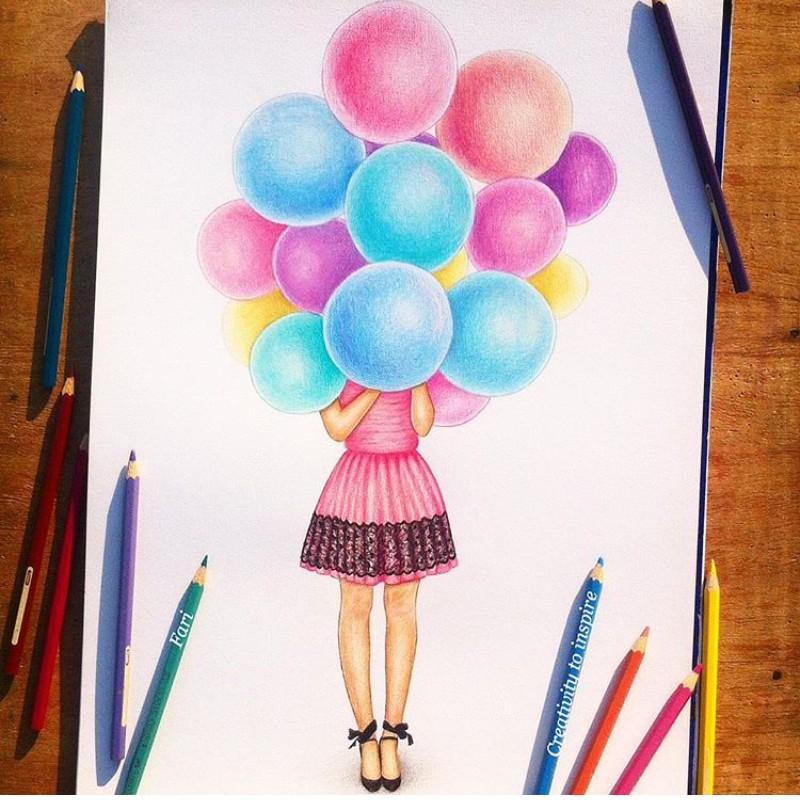 طرح نقاشی ساده با مداد رنگی دخترانه